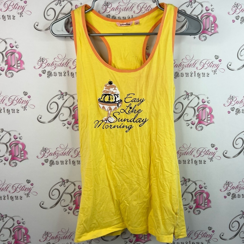 La vie en rose tank top racer back Easy Like Sunday Morning Yellow Tank Top